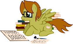 Size: 1712x1031 | Tagged: safe, artist:oceanbreezebrony, oc, pegasus, pony, book, glasses, male, paper, prone, simple background, solo, stallion, transparent background