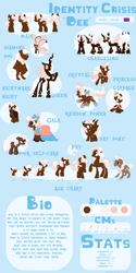 Size: 2824x5669 | Tagged: safe, artist:maximumbark, oc, oc:identity crisis, bat pony, breezie, changedling, changeling, changeling queen, crystal pony, diamond dog, pony, age progression, brown changeling, cloak, clothes, crystallized, double colored changeling, dress, female, gala dress, pink changeling, rainbow power, reference sheet