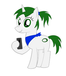 Size: 1300x1500 | Tagged: safe, alternate version, artist:strategypony, oc, oc:reno, pony, unicorn, 2020 community collab, bandana, cellphone, derpibooru community collaboration, female, oppo, phone, smartphone, solo, transparent background