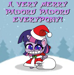 Size: 1746x1766 | Tagged: safe, artist:ponymaan, twilight sparkle, twilight sparkle (alicorn), alicorn, pony, my little pony: pony life, christmas, clothes, costume, holiday, padoru, santa costume, snow, solo