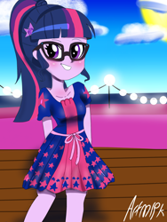 Size: 1800x2400 | Tagged: safe, artist:artmlpk, sci-twi, twilight sparkle, better together, equestria girls, spring breakdown, blushing, cruise, cute, geode of telekinesis, magical geodes, smiling, solo, twiabetes