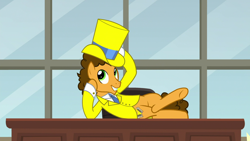 Size: 1920x1080 | Tagged: safe, screencap, cheese sandwich, earth pony, pony, the last laugh, clothes, hat, male, solo, stallion, suit, top hat