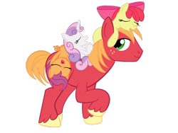 Size: 1200x900 | Tagged: safe, artist:sixes&sevens, apple bloom, big macintosh, scootaloo, sweetie belle, pony, cutie mark crusaders, missing accessory, simple background, sleeping, transparent background, walking