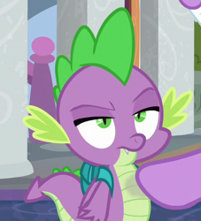 Size: 423x465 | Tagged: safe, screencap, spike, twilight sparkle, twilight sparkle (alicorn), alicorn, dragon, school raze, cropped, male, offscreen character, spike is not amused, tail, unamused, winged spike