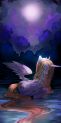 Size: 1734x3508 | Tagged: safe, artist:tingsan, oc, oc only, alicorn, pony, alicorn oc, eyes closed, female, mare, moon, night, solo