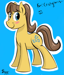 Size: 2331x2708 | Tagged: safe, artist:siggyderp, caramel, earth pony, pony, blushing, carabetes, full body, male, signature, smiling, solo, stallion, text