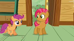 Size: 1280x720 | Tagged: safe, screencap, babs seed, scootaloo, pony, one bad apple, clubhouse, crusaders clubhouse