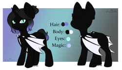 Size: 1593x919 | Tagged: safe, artist:moonwolf96, oc, oc:midnight harmony, alicorn, bat pony, bat pony alicorn, pony, female, mare, reference sheet, solo