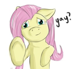 Size: 900x849 | Tagged: safe, artist:theslendid, fluttershy, pegasus, pony, female, looking at you, mare, simple background, solo, underhoof, white background, yay