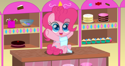 Size: 2731x1440 | Tagged: safe, artist:spellboundcanvas, derpibooru import, pinkie pie, earth pony, pony, apron, cake, candy, candy cane, clothes, cupcake, cute, diapinkes, food