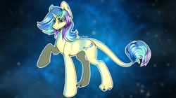 Size: 1519x853 | Tagged: safe, artist:serafima-aka-sefa, oc, oc:kris, hybrid, monster pony, original species, pony, tatzlpony, claws, hooves, looking at you, multicolored hair, paws, piercing, smiling, solo