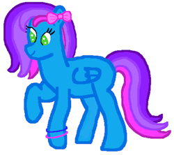 Size: 1384x1228 | Tagged: safe, artist:rainbows2424, oc, oc:azure acrylic, pegasus, pony, 1000 hours in ms paint, bow, bracelet, female, green eyes, hair bow, jewelry, mare, raised hoof, simple background, smiling, solo, white background