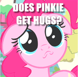 Size: 353x350 | Tagged: safe, derpibooru import, edit, edited screencap, screencap, pinkie pie, earth pony, pony, a friend in deed, bronybait, caption, cropped, floppy ears, hug request, image macro, puppy dog eyes, solo, text