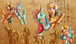 Size: 3453x2000 | Tagged: safe, artist:jamescorck, ocellus, somnambula, changedling, changeling, pegasus, pony, crack shipping, dvd, egyptian, female, headdress, hieroglyphics, lesbian, meditating, ocembula, quill pen, shipping, shipping fuel, sketch, sketch dump, snuggling, staff, stargate sg1, teaching