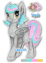 Size: 1164x1592 | Tagged: safe, artist:cihiiro, oc, oc only, oc:squish, pegasus, pony, female, mare, pegasus oc, reference sheet, simple background, solo, starry eyes, traditional art, transparent background, wingding eyes, wings