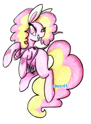 Size: 1776x2395 | Tagged: safe, artist:cihiiro, oc, oc only, oc:cass, pony, bunny ears, ethereal mane, female, grin, heart, mare, rearing, simple background, smiling, solo, starry mane, tattoo, transparent background, wingding eyes