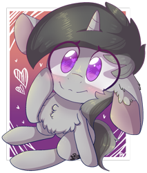 Size: 825x968 | Tagged: safe, artist:imit4tor, oc, oc only, oc:rainbow crash, pony, unicorn, blushing, chest fluff, cute, ear fluff, heart eyes, solo, wingding eyes