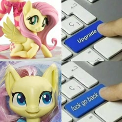 Size: 596x598 | Tagged: safe, fluttershy, pegasus, pony, female, keyboard, mare, meme, toy, upgrade meme, vulgar