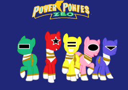 Size: 1094x771 | Tagged: safe, artist:cam-and-sister-paint, pony, blue ranger, chouriki sentai ohranger, crossover, green ranger, pink ranger, power rangers, power rangers zeo, red ranger, super sentai, yellow ranger