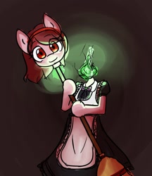 Size: 1280x1481 | Tagged: safe, artist:spheedc, oc, dullahan, semi-anthro, bipedal, broom, clothes, digital art, disembodied head, fire, green fire, headless, maid, monster mare, simple background, solo, unnamed oc