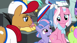 Size: 1920x1080 | Tagged: safe, screencap, clear sky, quibble pants, wind sprint, earth pony, pegasus, pony, unicorn, common ground, female, filly, foal, grin, male, mare, neckerchief, smiling, stallion