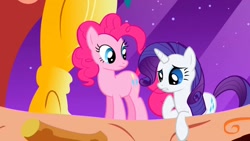 Size: 1280x720 | Tagged: safe, screencap, pinkie pie, rarity, earth pony, pony, unicorn, the ticket master, golden oaks library