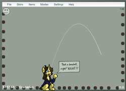 Size: 1280x932 | Tagged: safe, artist:spheedc, oc, oc:dream chaser, unicorn, clothes, female, flash game, hoodie, interactive buddy, mare, parabola, rule 63, solo, speech bubble, this will end in pain