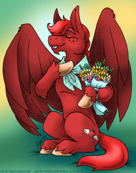 Size: 867x1100 | Tagged: safe, artist:kaemantis, oc, oc only, mule, pony, bandana, bouquet, flower, male, pegamule, solo