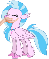 Size: 470x566 | Tagged: safe, edit, silverstream, background removed, cute, diastreamies, disembodied hand, hand, petting, rubbing, simple background, smiling, transparent background