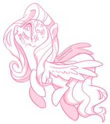 Size: 1280x1451 | Tagged: safe, artist:virtualkidavenue, fluttershy, pegasus, pony, cute, dia de los muertos, face paint, female, looking up, mare, monochrome, profile, shyabetes, simple background, skull, smiling, solo, spread wings, white background, wings