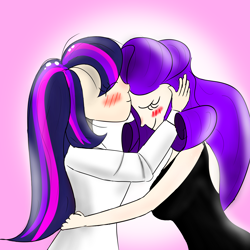 Size: 3000x3000 | Tagged: safe, artist:jay-551, derpibooru import, rarity, twilight sparkle, human, female, forehead kiss, humanized, kissing, lesbian, rarilight, raritwibomb, raritwibomb 2019, shipping