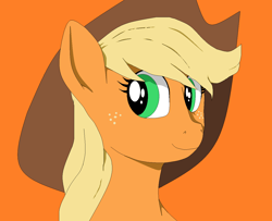 Size: 1298x1052 | Tagged: safe, artist:boundforspace, applejack, earth pony, pony, bust, female, mare, orange background, portrait, simple background, solo