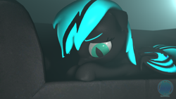 Size: 3840x2160 | Tagged: safe, artist:technickarts, oc, oc:sapphire light, bat pony, pony, 3d, bat pony oc, lying down, sad, slit eyes, sofa, source filmmaker, volumetric light, watermark