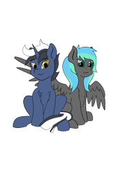 Size: 2315x3274 | Tagged: safe, artist:dustypones, oc, oc only, oc:chrome shield, oc:starfire, pegasus, pony, 2020 community collab, derpibooru community collaboration, duo, female, looking at you, male, simple background, transparent background, vector