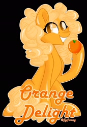 Size: 1397x2047 | Tagged: safe, artist:missmele-madness, oc, oc:orange delight, earth pony, pony, black background, female, food, mare, orange, simple background, solo