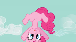 Size: 1920x1080 | Tagged: safe, derpibooru import, screencap, pinkie pie, earth pony, pony, the best night ever, cheerful, cute, diapinkes, female, happy go lucky, mare, open mouth, pinkie being pinkie, smiling, solo, upside down