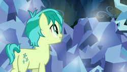 Size: 1269x720 | Tagged: safe, screencap, sandbar, earth pony, pony, uprooted, crystal, male, plot, rubble, sandbutt, smiling, solo, tree of harmony