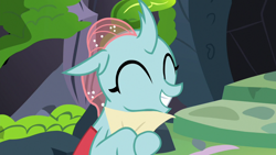 Size: 1920x1080 | Tagged: safe, screencap, ocellus, changedling, changeling, uprooted, cute, cuteling, diaocelles, eyes closed, happy, paper, smiling, solo