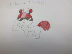 Size: 4032x3024 | Tagged: safe, alternate version, artist:undeadponysoldier, oc, oc:molly, pony, like a boss, sunglasses, traditional art