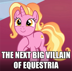 Size: 770x768 | Tagged: safe, edit, edited screencap, screencap, luster dawn, pony, unicorn, the last problem, antagonist, caption, cropped, female, headcanon, image macro, leak, season 10, solo, text