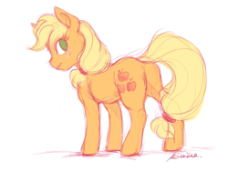 Size: 2400x1800 | Tagged: safe, artist:buttersprinkle, applejack, earth pony, pony, butt, female, looking back, mare, plot, simple background, sketch, solo, white background