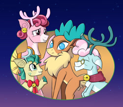 Size: 1200x1050 | Tagged: safe, artist:mew-me, alice the reindeer, aurora the reindeer, bori the reindeer, velvet reindeer, deer, reindeer, them's fightin' herds, best gift ever, community related, cute, eyes closed, female, no pupils, smiling