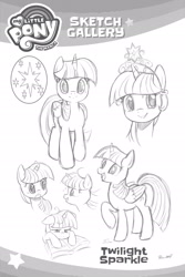 Size: 2107x3160 | Tagged: safe, seven seas, twilight sparkle, twilight sparkle (alicorn), alicorn, pony, my little pony: the manga, my little pony: the manga volume 1, spoiler:manga, spoiler:manga1, big crown thingy, concept art, crown, cute, cutie mark, element of magic, female, jewelry, lineart, looking at you, mare, monochrome, regalia, sketch, sketch gallery