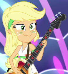 Size: 851x922 | Tagged: safe, applejack, better together, equestria girls, spring breakdown, all good (song), bass guitar, cropped, female, green face, musical instrument, solo