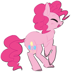 Size: 440x447 | Tagged: safe, artist:supermilkychan, pinkie pie, earth pony, pony, colored hooves, cute, diapinkes, ear fluff, eyes closed, female, leg fluff, mare, open mouth, simple background, solo, white background