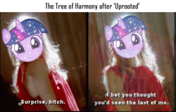 Size: 959x609 | Tagged: safe, pony, uprooted, american horror story, exploitable meme, meme, tree of harmony, treehouse of harmony, treelight sparkle