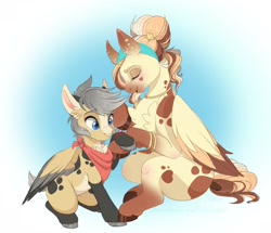 Size: 1920x1650 | Tagged: safe, artist:pvrii, oc, oc only, oc:heavenly hazelnut, oc:silo, pegasus, pony, colt, female, male, mare, mother and child, mother and son, pale belly, parent and child, two toned wings, wings