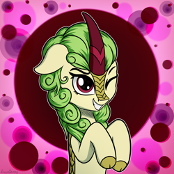 Size: 3000x3000 | Tagged: safe, artist:adagiostring, spring glow, kirin, background kirin, cute, eye, eyes, floppy ears, my little pony, one eye closed, smiling, solo, wink