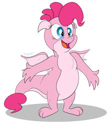 Size: 1942x2228 | Tagged: safe, artist:rupertbluefox, derpibooru import, pinkie pie, dragon, cute, cute little fangs, diapinkes, dragonified, fangs, pinkiedragon, species swap, transformed, wings