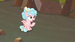 Size: 1920x1080 | Tagged: safe, screencap, cozy glow, pegasus, pony, frenemies (episode), female, filly, foal, raised hoof, sitting, solo